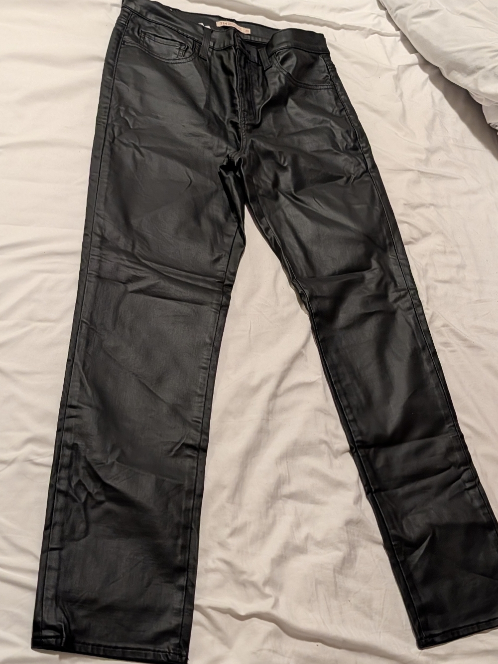 Levi's 724 Premium High Rise Straight Faux Leather Pants in Black 29x32 NWOT